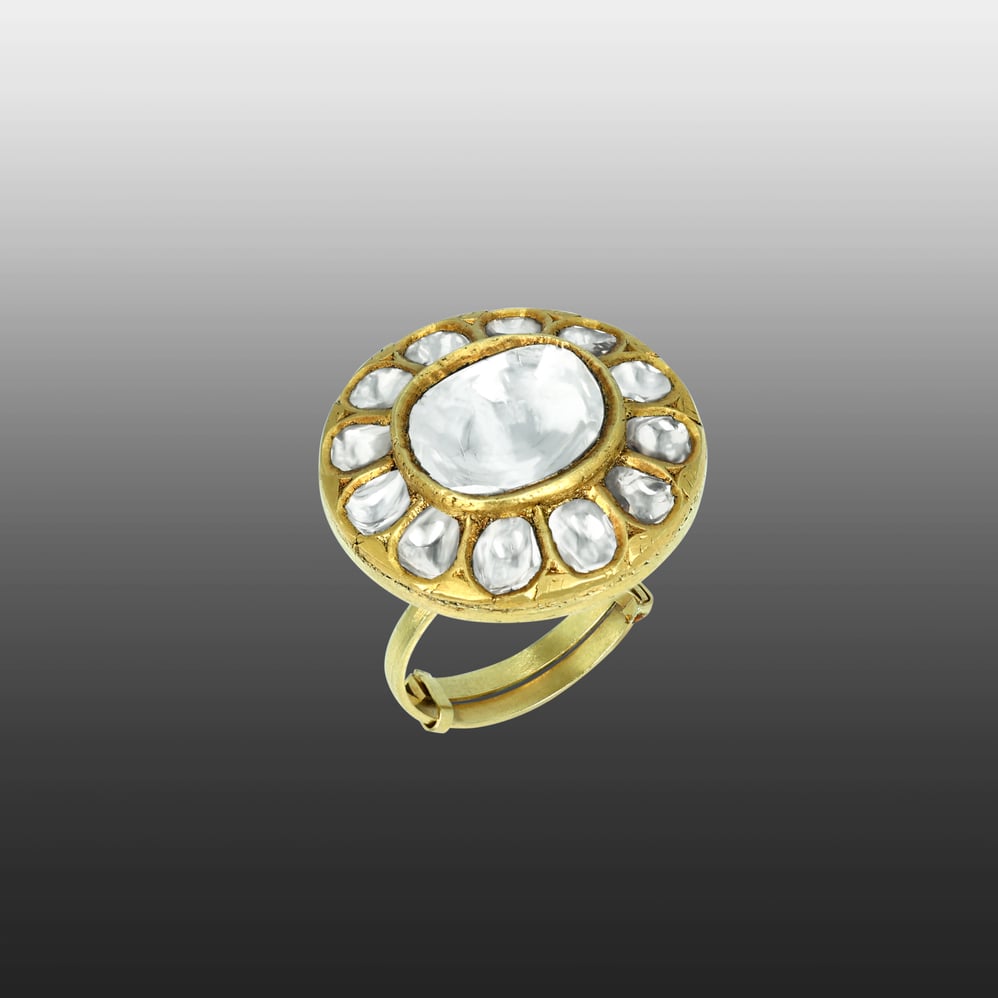 Polki Diamond Ring with Halo of Uncut Diamonds